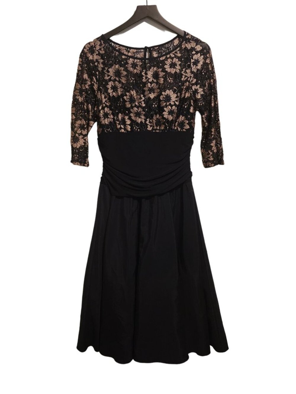 Jessica Howard Navy evening dress lace bodice floral Top 3/4 sleeves Womens size